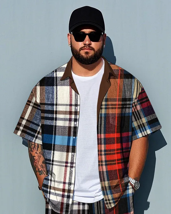 Men's Casual Irregular Splicing Retro Plaid Style Big Size Short Sleeve Shirt and Shorts Set sold by Biggmans product image thumbnail 2