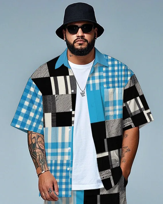 Men's Daily Casual Splicing Plaid Style Big Size Short Sleeve Shirt and Shorts Set sold by Biggmans product image thumbnail 2
