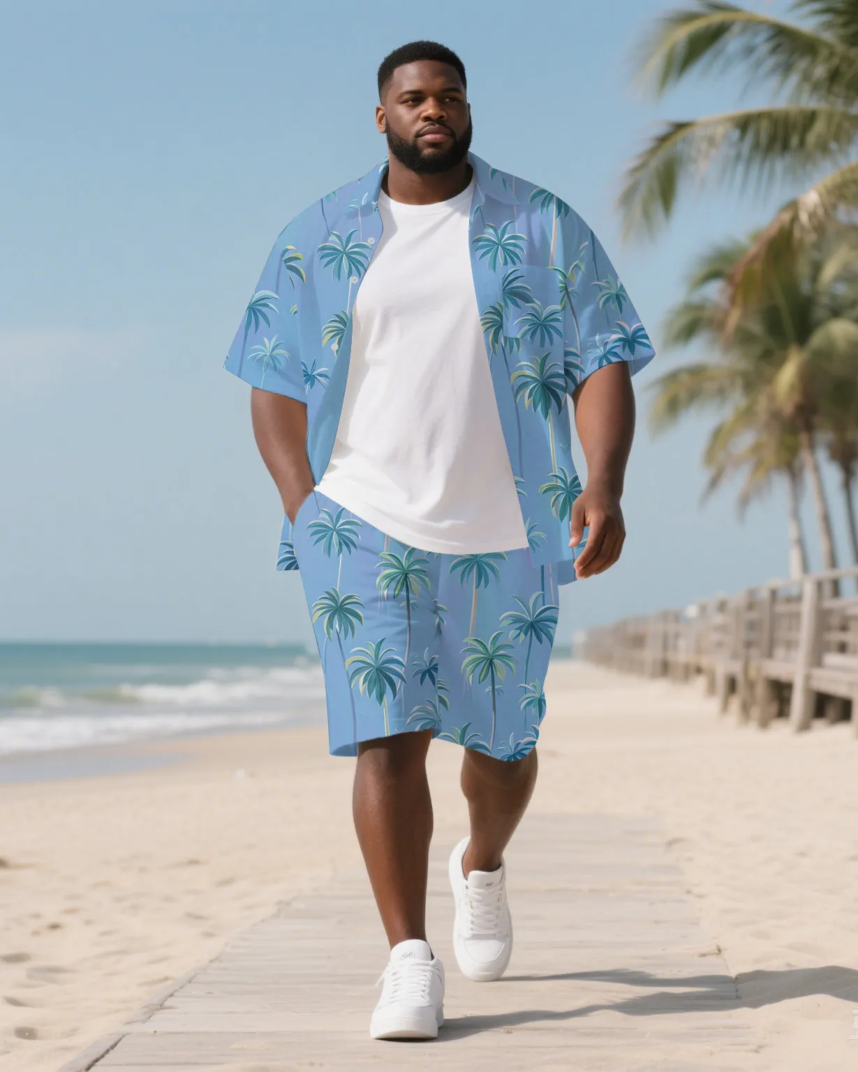Big Men's Natural Theme Coconut Trees Hawaiian Style Short Sleeve Shirt Shorts 2-Piece Suit sold by Biggmans