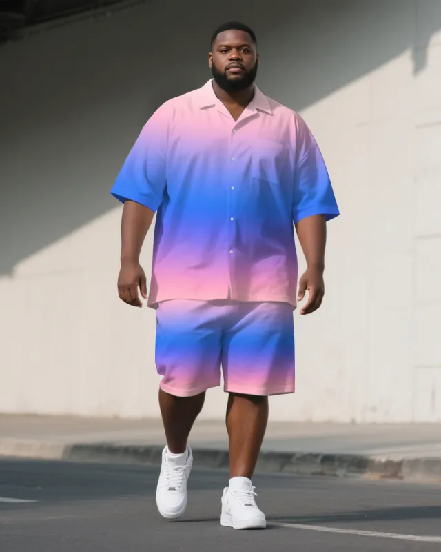 Big Men's Violet Theme Gradient Effect 2-Piece Short Sleeve Shirt and Shorts Suit sold by Biggmans