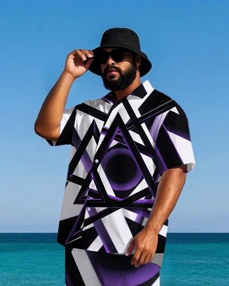Big Men's Simple Triangle Geometric Pattern Printed Short-Sleeve Shirt and Shorts Set sold by Biggmans product image thumbnail 2