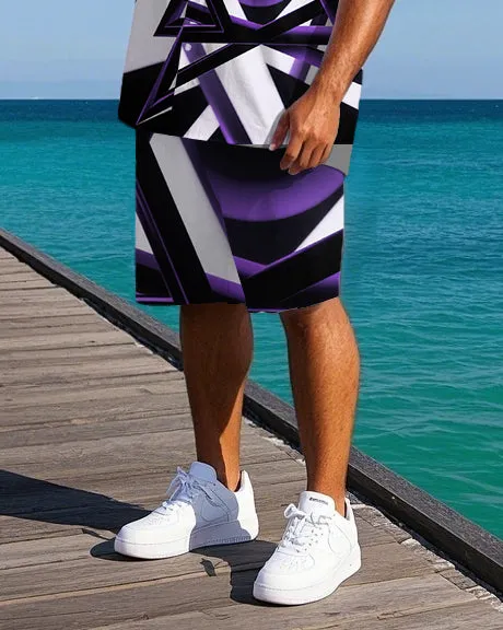 Big Men's Simple Triangle Geometric Pattern Printed Short-Sleeve Shirt and Shorts Set sold by Biggmans product image thumbnail 3