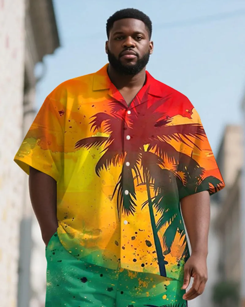 Men's Plus Size Juneteenth Colorblock Hawaiian Coconut Tree Print Shirt Shorts Suit sold by Biggmans product image thumbnail 2