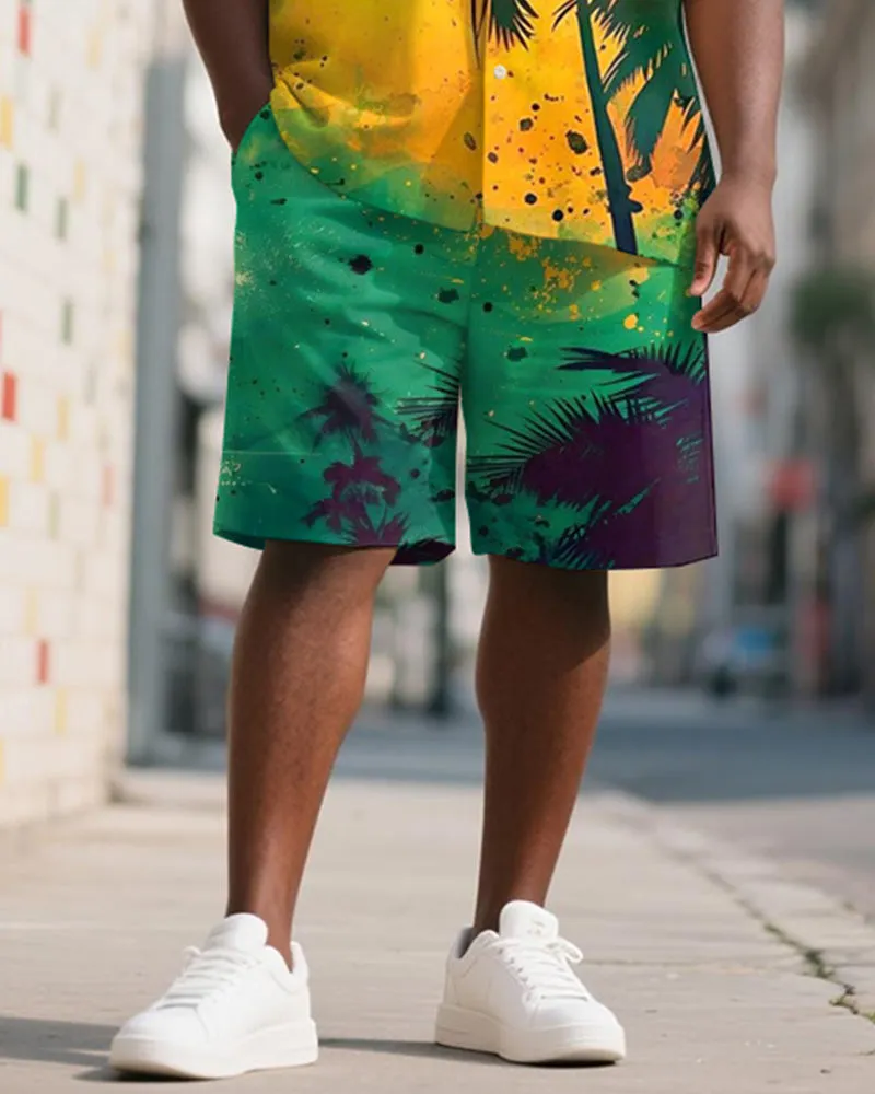 Men's Plus Size Juneteenth Colorblock Hawaiian Coconut Tree Print Shirt Shorts Suit sold by Biggmans product image thumbnail 3
