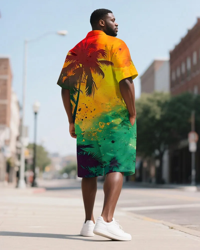 Men's Plus Size Juneteenth Colorblock Hawaiian Coconut Tree Print Shirt Shorts Suit sold by Biggmans product image thumbnail 4