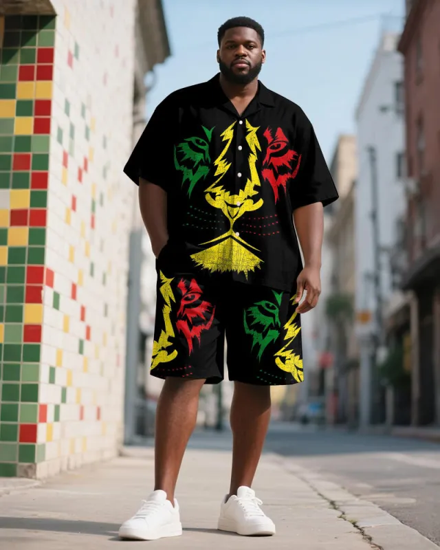 Men's Plus Size Juneteenth Tiger Tree Of Life Print Shirt Shorts Suit sold by Biggmans