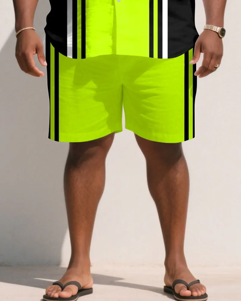 Men's Plus Size Bright Green Colorblock Black Fashion Short Sleeve Shirt Shorts Suit sold by Biggmans product image thumbnail 3