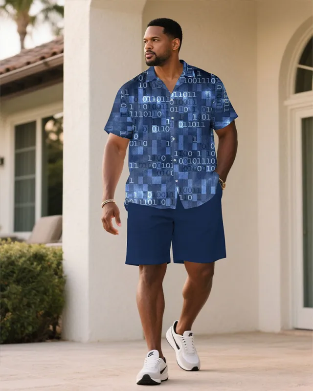 Men's Plus Size Blue Music Fashion Short Sleeve Shirt Shorts Suit sold by Biggmans
