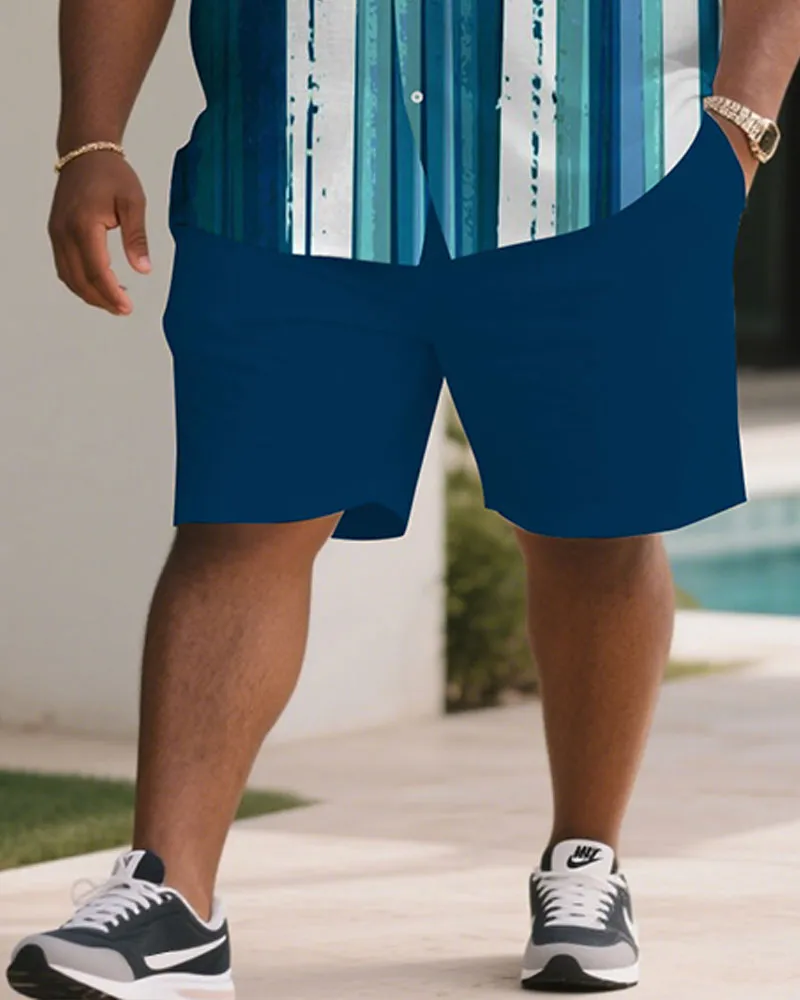Men's Plus Size Summer Blue Ocean Striped Short Sleeve Shirt Shorts Suit sold by Biggmans product image thumbnail 3