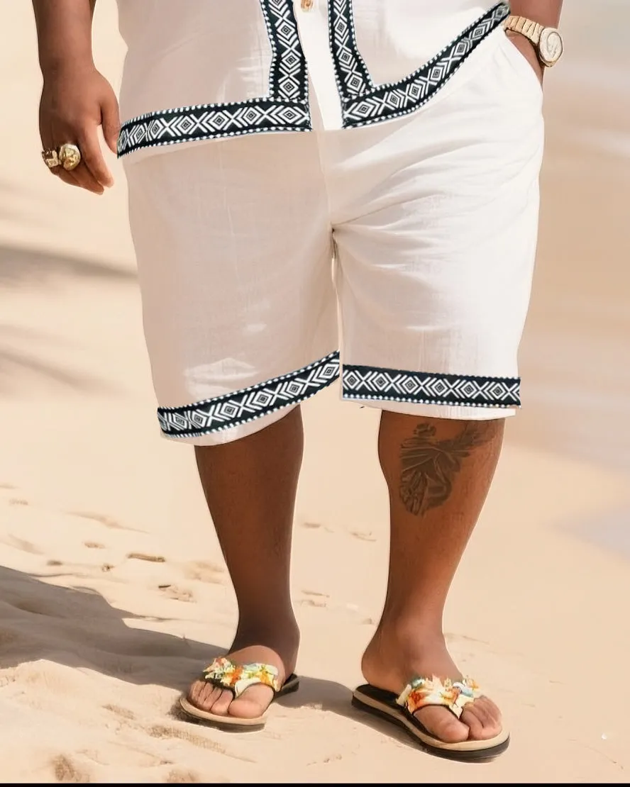 Big Men's Vacation Casual Bohemian Style Striped Edge Textured Short Sleeve Shirt Shorts Suit sold by Biggmans product image thumbnail 3