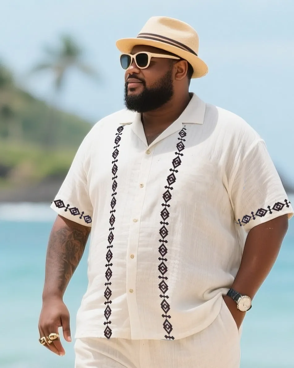 Big Men's Vacation Casual Bohemian Style Double Striped Edge Textured Short Sleeve Shirt Shorts Suit sold by Biggmans product image thumbnail 2