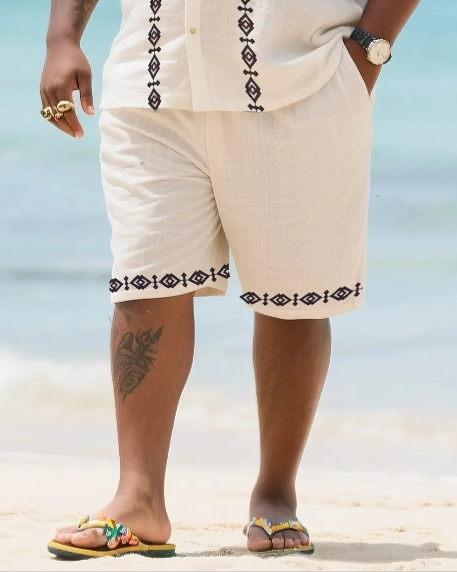 Big Men's Vacation Casual Bohemian Style Double Striped Edge Textured Short Sleeve Shirt Shorts Suit sold by Biggmans product image thumbnail 3