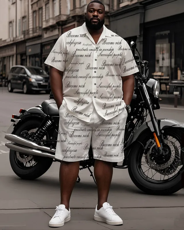 Big Man's Street Biker Style Rich People Successful People Letter Print White Short Sleeve Shirt Shorts Suit sold by Biggmans