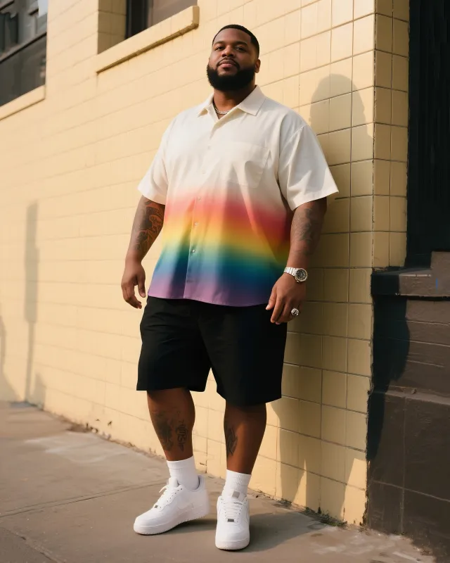 Big Men's Rainbow Gradient Short Sleeve Shirt Shorts Suit sold by Biggmans