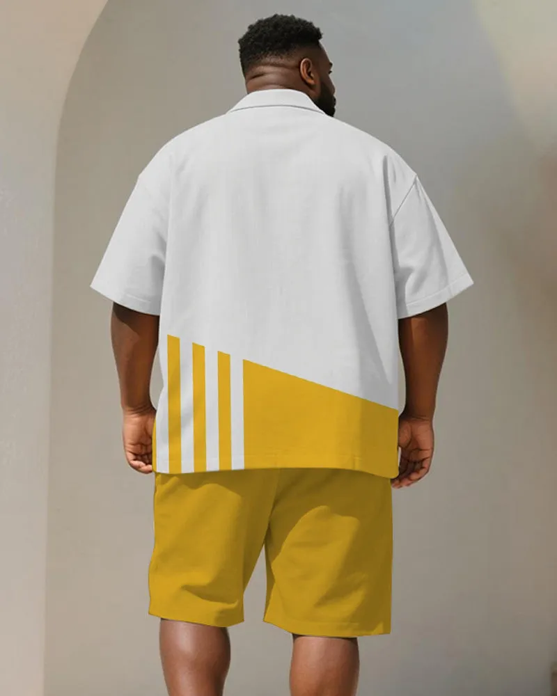 Men's Plus Size Casual Business Yellow Striped Print Shirt Shorts Suit sold by Biggmans product image thumbnail 4