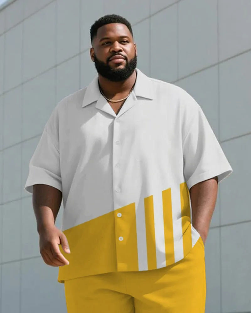 Men's Plus Size Casual Business Yellow Striped Print Shirt Shorts Suit sold by Biggmans product image thumbnail 2