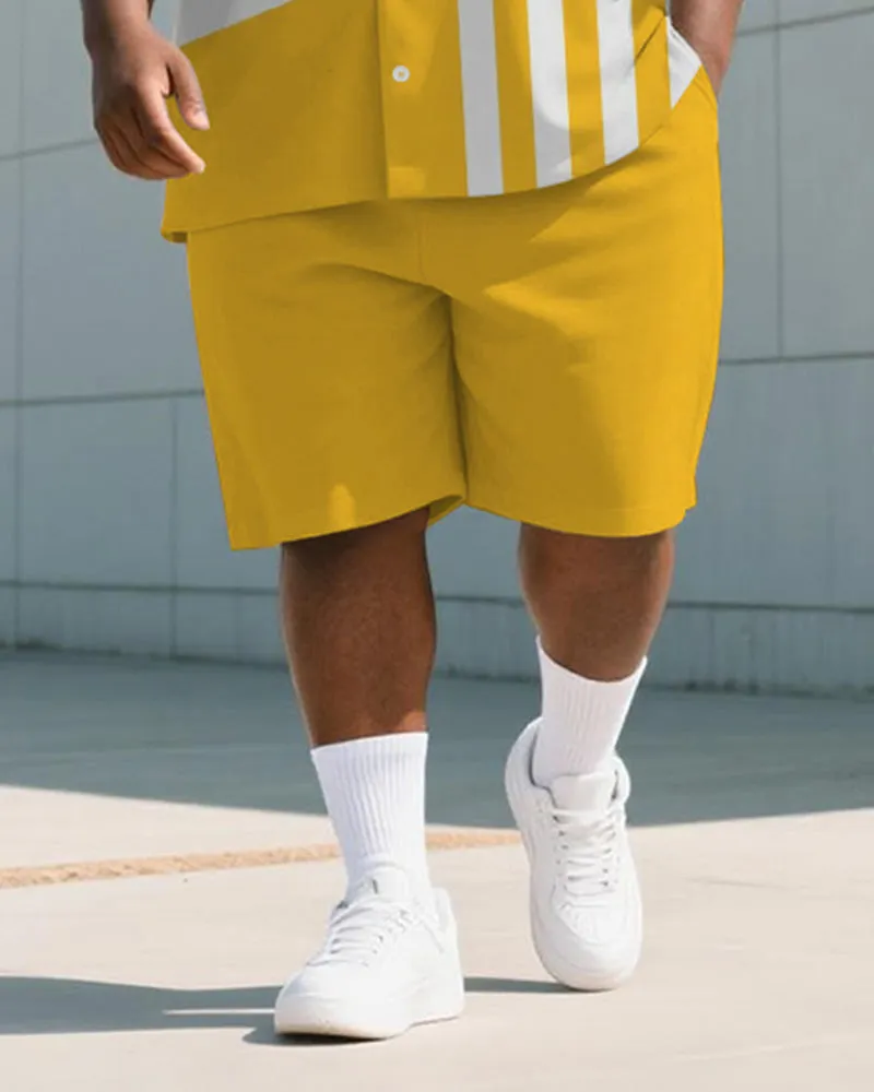 Men's Plus Size Casual Business Yellow Striped Print Shirt Shorts Suit sold by Biggmans product image thumbnail 3