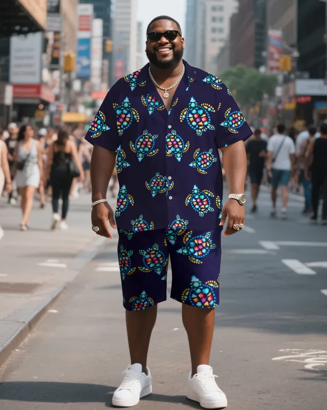 Big & Tall Men's Colorful Turtle Print Shirt Shorts Suit sold by Biggmans