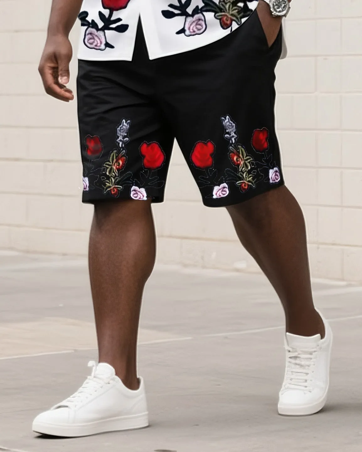 Big & Tall Men's Daily Leisure. High-grade Floral Embroidery Shirt Shorts Suit sold by Biggmans product image thumbnail 3