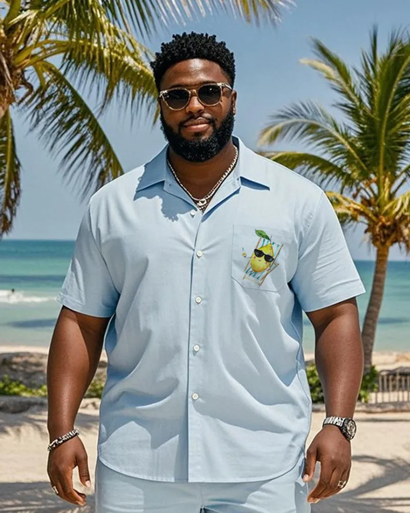 Big & Tall Men's Hawaiian Vacation Lemon Print Pocket Shirt Shorts Suit sold by Biggmans product image thumbnail 2