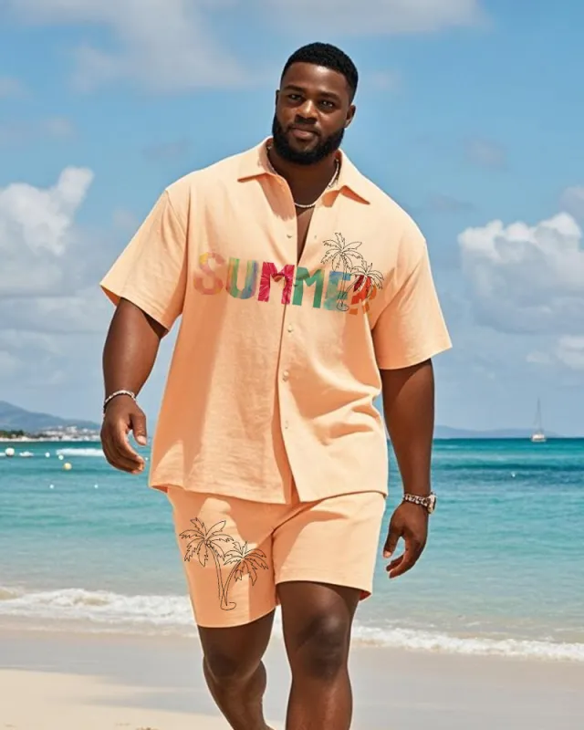 Big & Tall Men's Hawaiian Orange Summer Coconut Print Shirt Shorts Suit sold by Biggmans