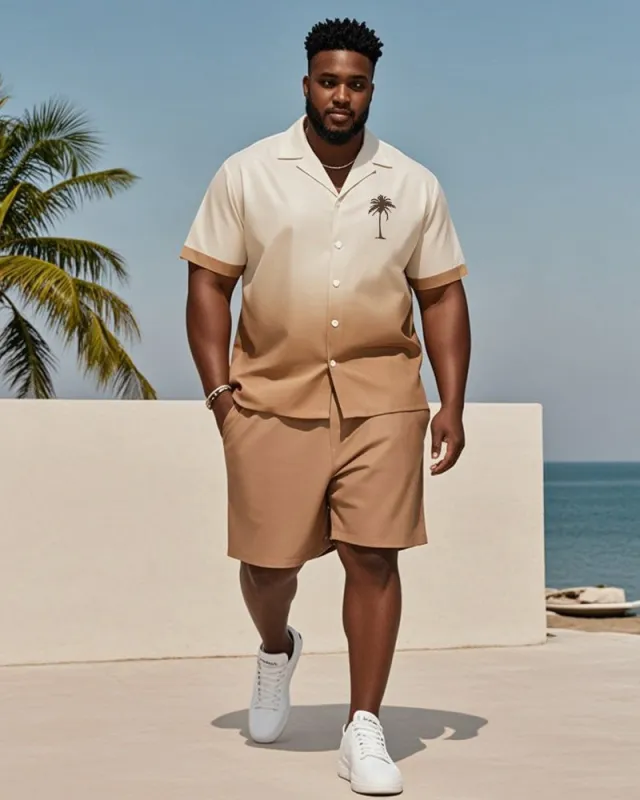 Big & Tall Men's Hawaiian Vacation Brown Gradient Coconut Tree Print Shirt Shorts Suit sold by Biggmans
