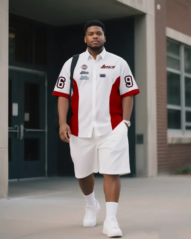 Big & Tall Men's Daily Leisure. Original Design Academy Style Splicing. Printed Short Sleeve Shirt Shorts Suit sold by Biggmans