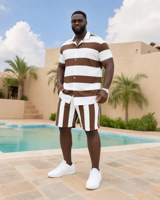 Big & Tall Men's Daily Leisure. Original Design Collision Color Stripe Printing. Short Sleeve Shirt Shorts Suit sold by Biggmans