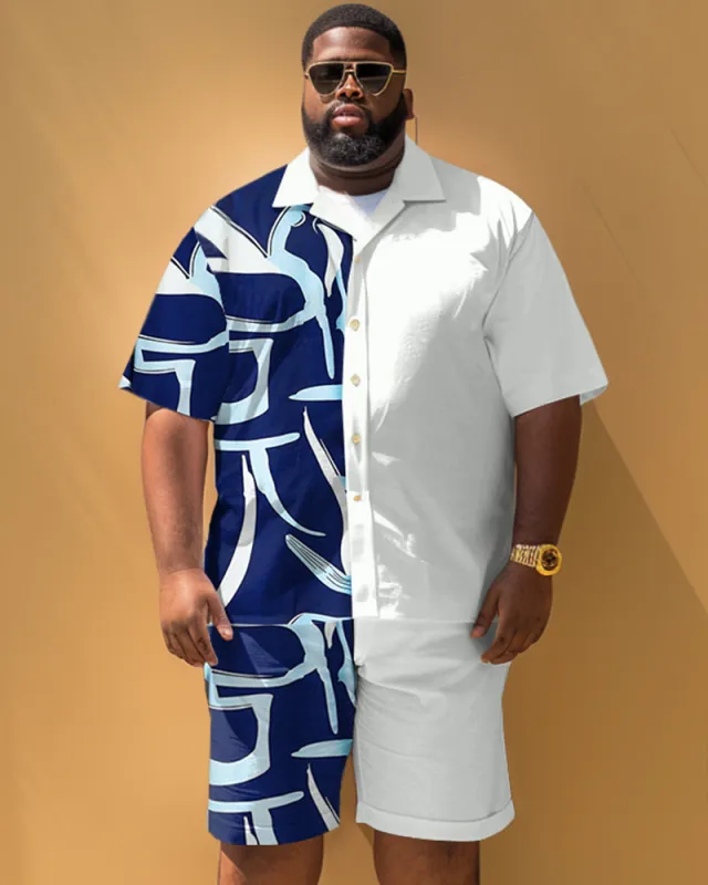 Men's Plus Size Simple Geometric Contrast Short Sleeve Shirt And Shorts Set sold by Biggmans