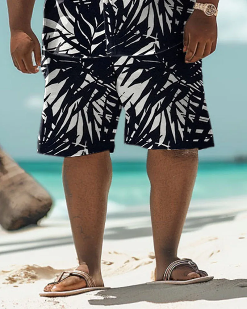 Men's Plus Size Hawaiian Black Palm Leaf Print Shirt Shorts Suit sold by Biggmans product image thumbnail 3