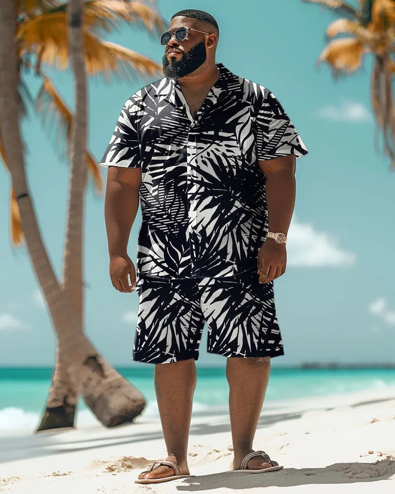 Men's Plus Size Hawaiian Black Palm Leaf Print Shirt Shorts Suit sold by Biggmans