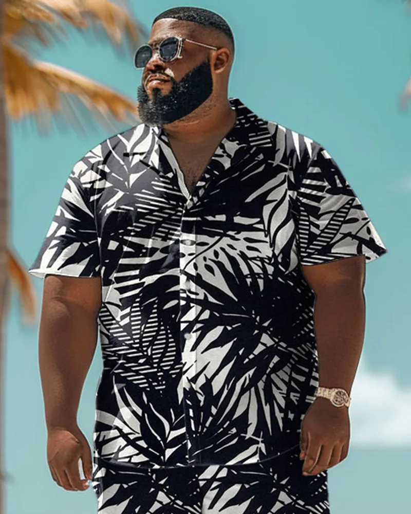 Men's Plus Size Hawaiian Black Palm Leaf Print Shirt Shorts Suit sold by Biggmans product image thumbnail 2
