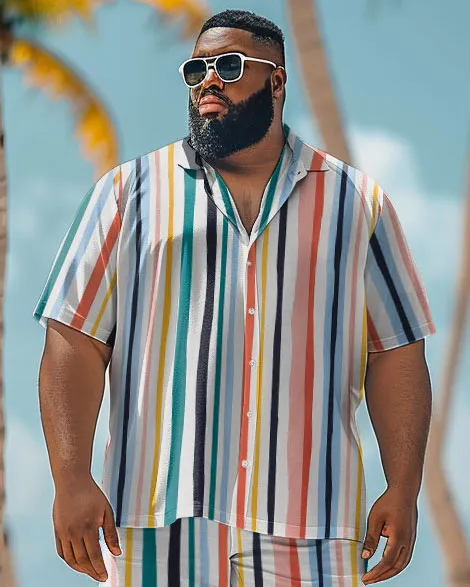 Men's Plus Size Hawaiian Color Stripe Print Shirt Shorts Suit sold by Biggmans product image thumbnail 2