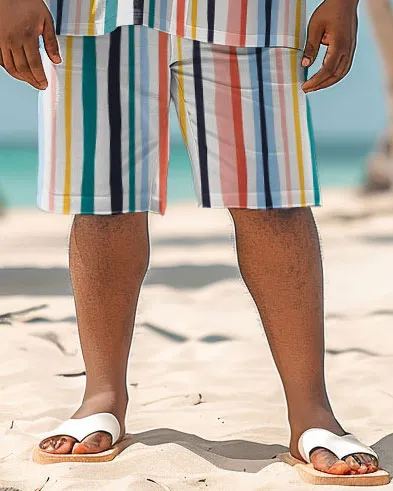 Men's Plus Size Hawaiian Color Stripe Print Shirt Shorts Suit sold by Biggmans product image thumbnail 3