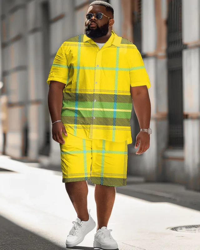 Men's Plus Size Classic Plaid Short Sleeve Shirt Shorts Suit made by Biggmans
