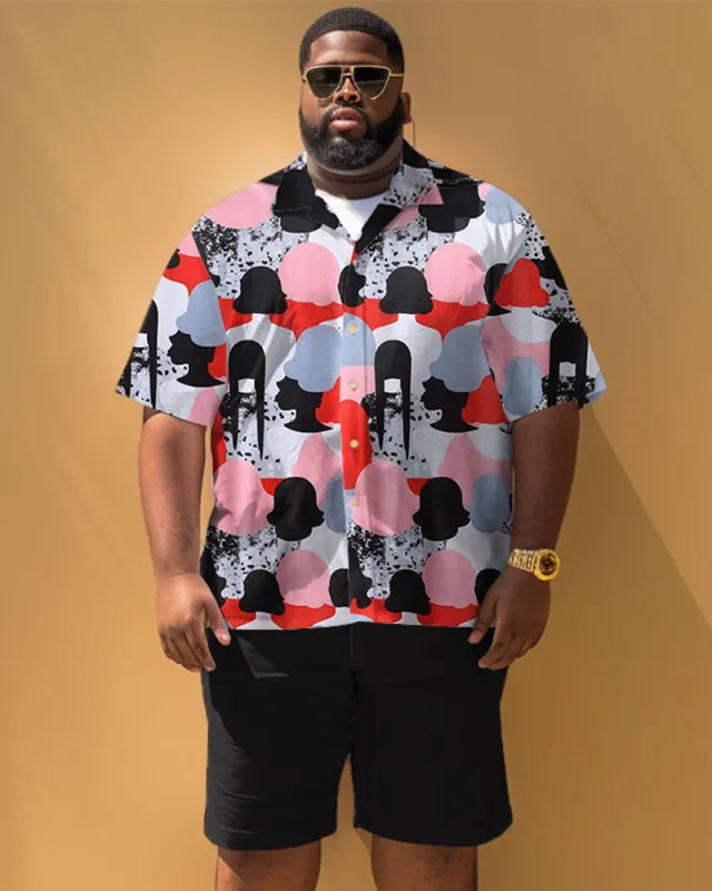Men's Plus Size Casual Simple Geometric Print Short Sleeve Shirt Shorts Suit sold by Biggmans