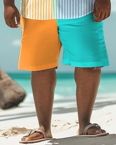 Men's Plus Size Colorblock Hawaiian Striped Print Shirt Shorts Suit sold by Biggmans product image thumbnail 4