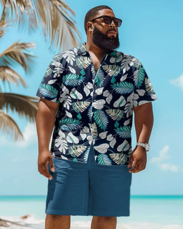 Men's Plus Size Hawaiian Tropical Leaf Print Shirt Shorts Suit sold by Biggmans