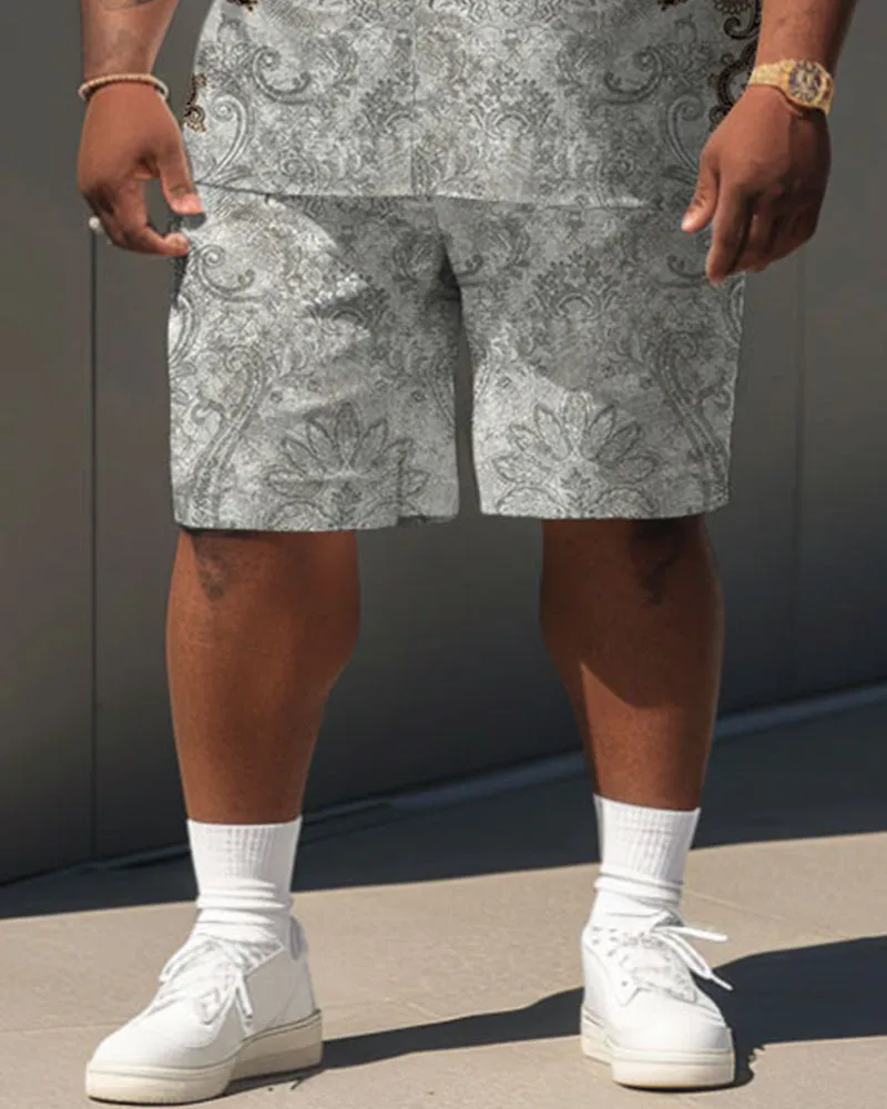 Men's Plus Size Daily Casual Simple Grey Retro Geometric Full Print Shirt Shorts Suit sold by Biggmans product image thumbnail 3