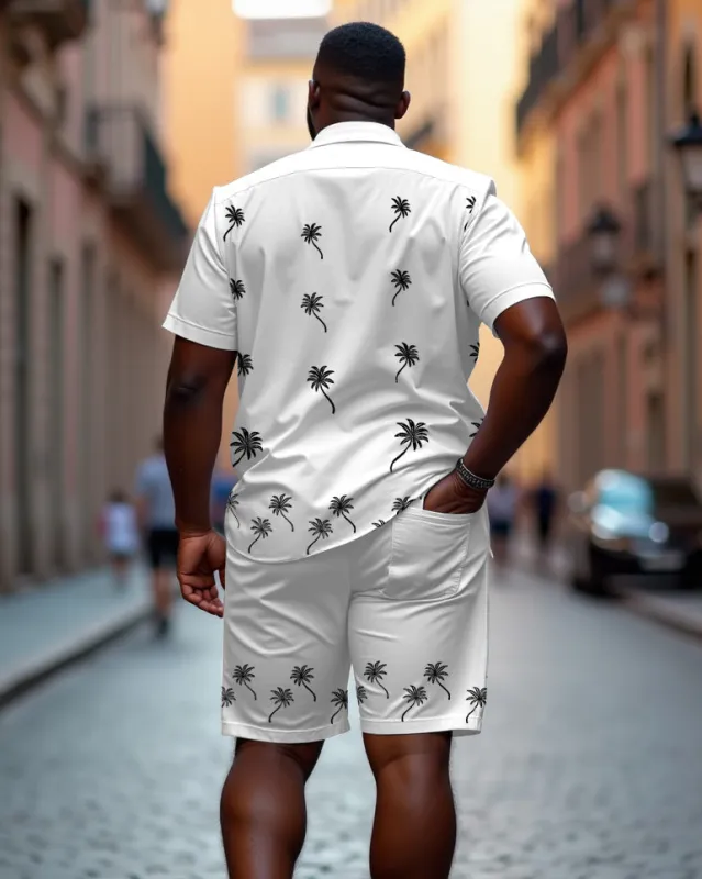 Men's Plus Size Hawaiian White Coconut Casual Cuban Collar Short Sleeve Shirt Shorts Suit sold by Biggmans