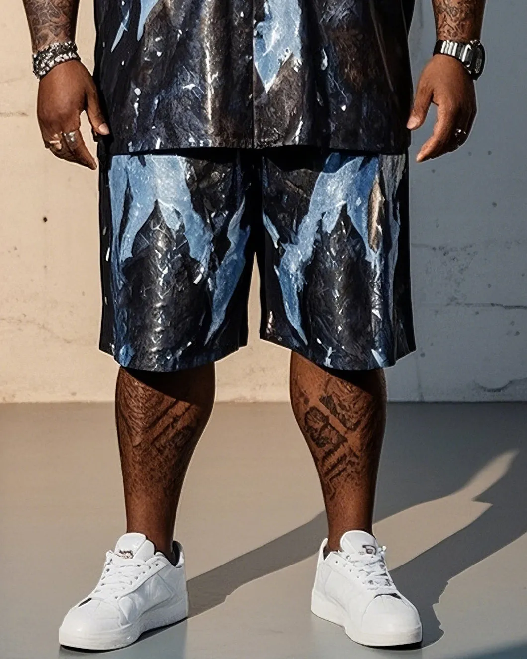 Men's Plus Size Splash Ink Print Short Sleeve Shirt Shorts Suit sold by Biggmans product image thumbnail 3