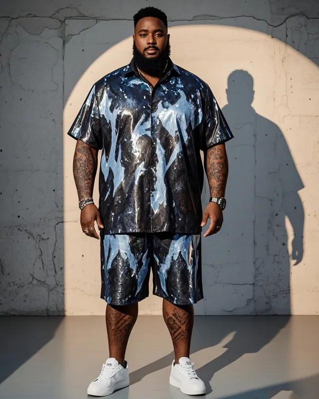 Men's Plus Size Splash Ink Print Short Sleeve Shirt Shorts Suit sold by Biggmans