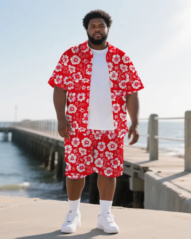 Men's Big & Tall Hawaiian Theme Flower Printed 2-Piece Short Sleeve Shirt Shorts Suits sold by Biggmans