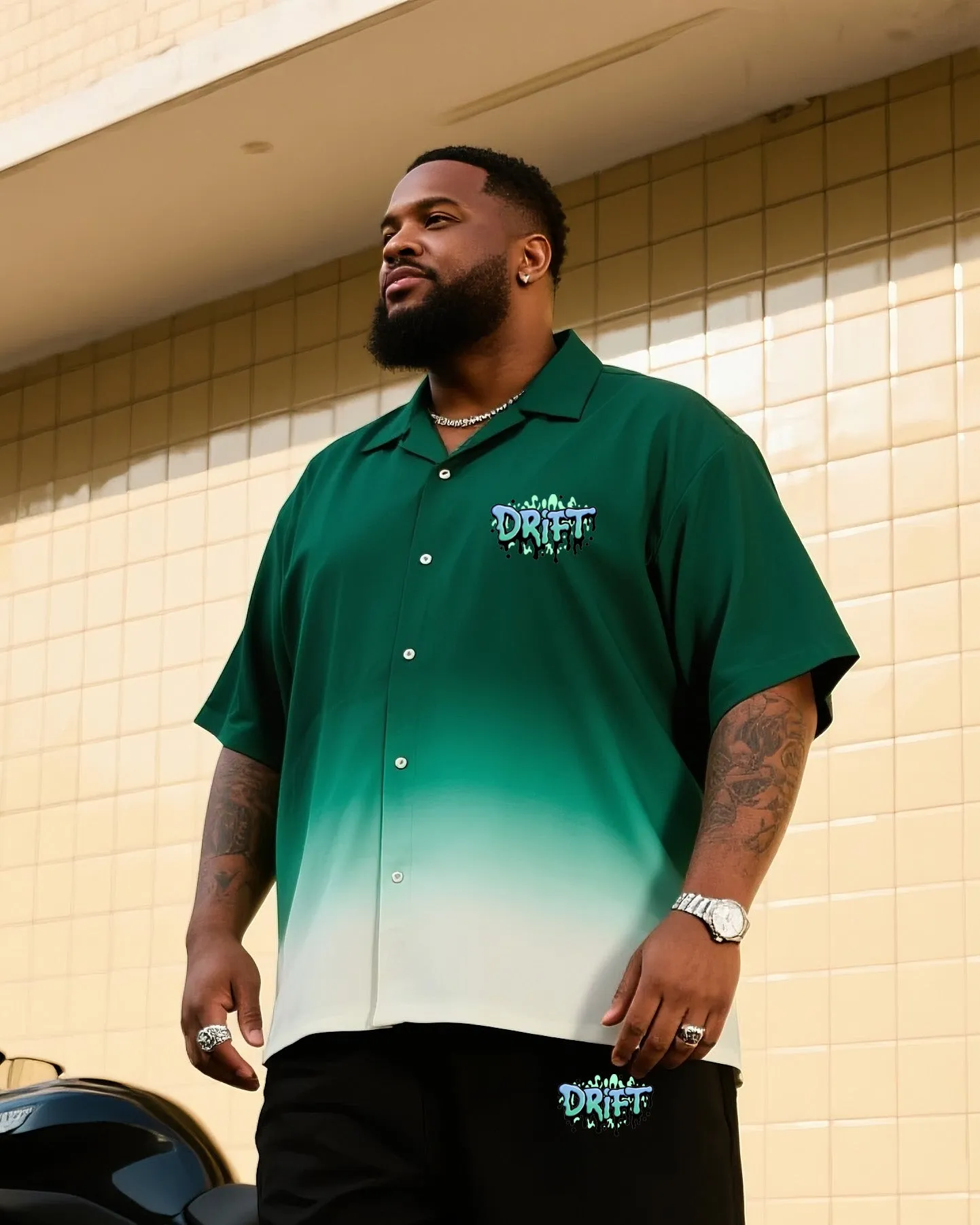 Big Men's Green Gradient White Micro Label Short Sleeve Shirt Shorts Suit sold by Biggmans product image thumbnail 2