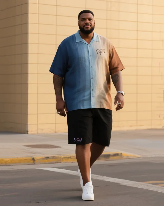 Big Men's Gradient Short Sleeve Shirt Shorts Suit sold by Biggmans