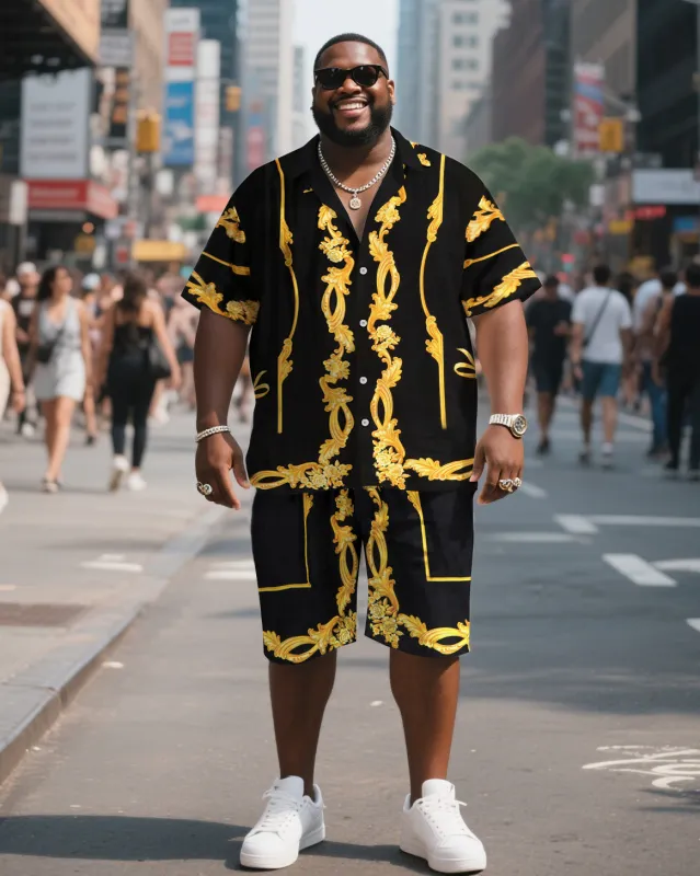 Big & Tall Men's Simple Yellow Flowers Print Shirt Shorts Suit sold by Biggmans