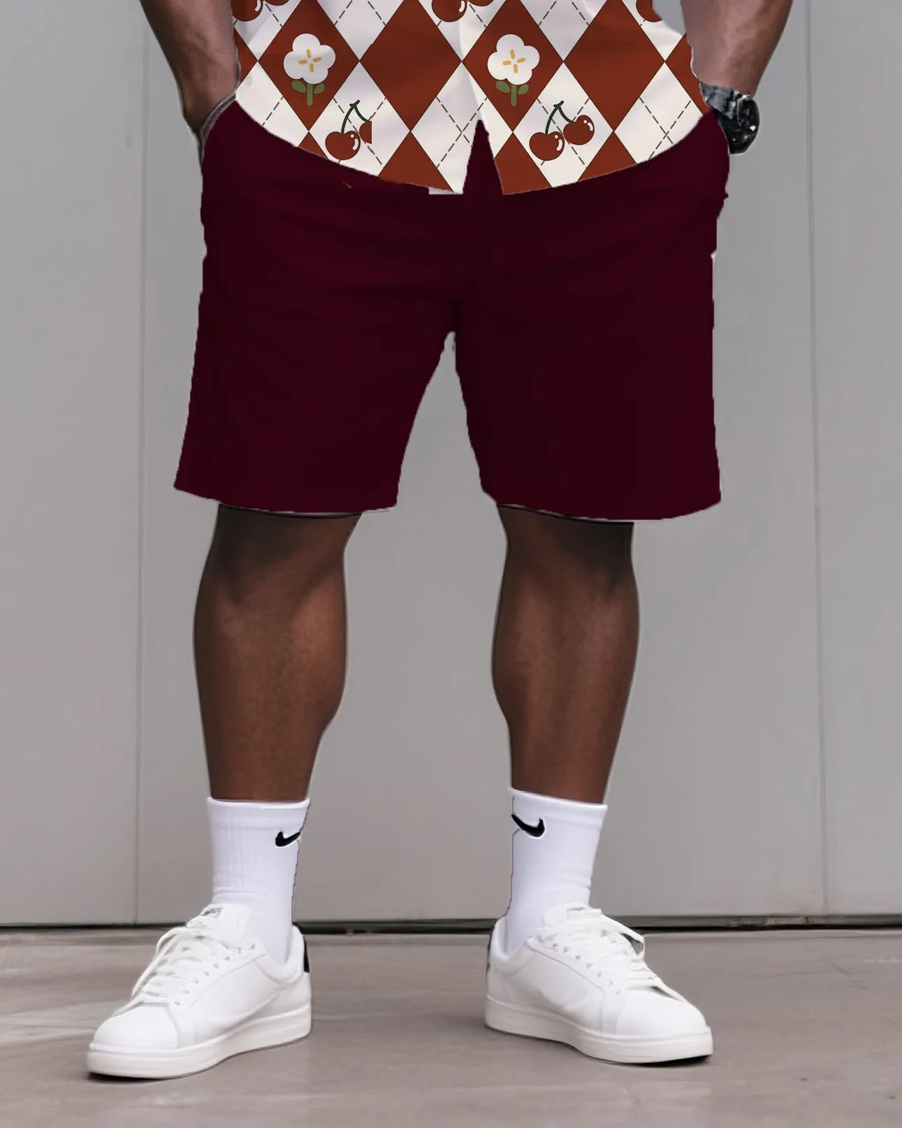 Big & Tall Men's Daily Casual Diamond Cherry Print Shirt Shorts Suit sold by Biggmans product image thumbnail 4