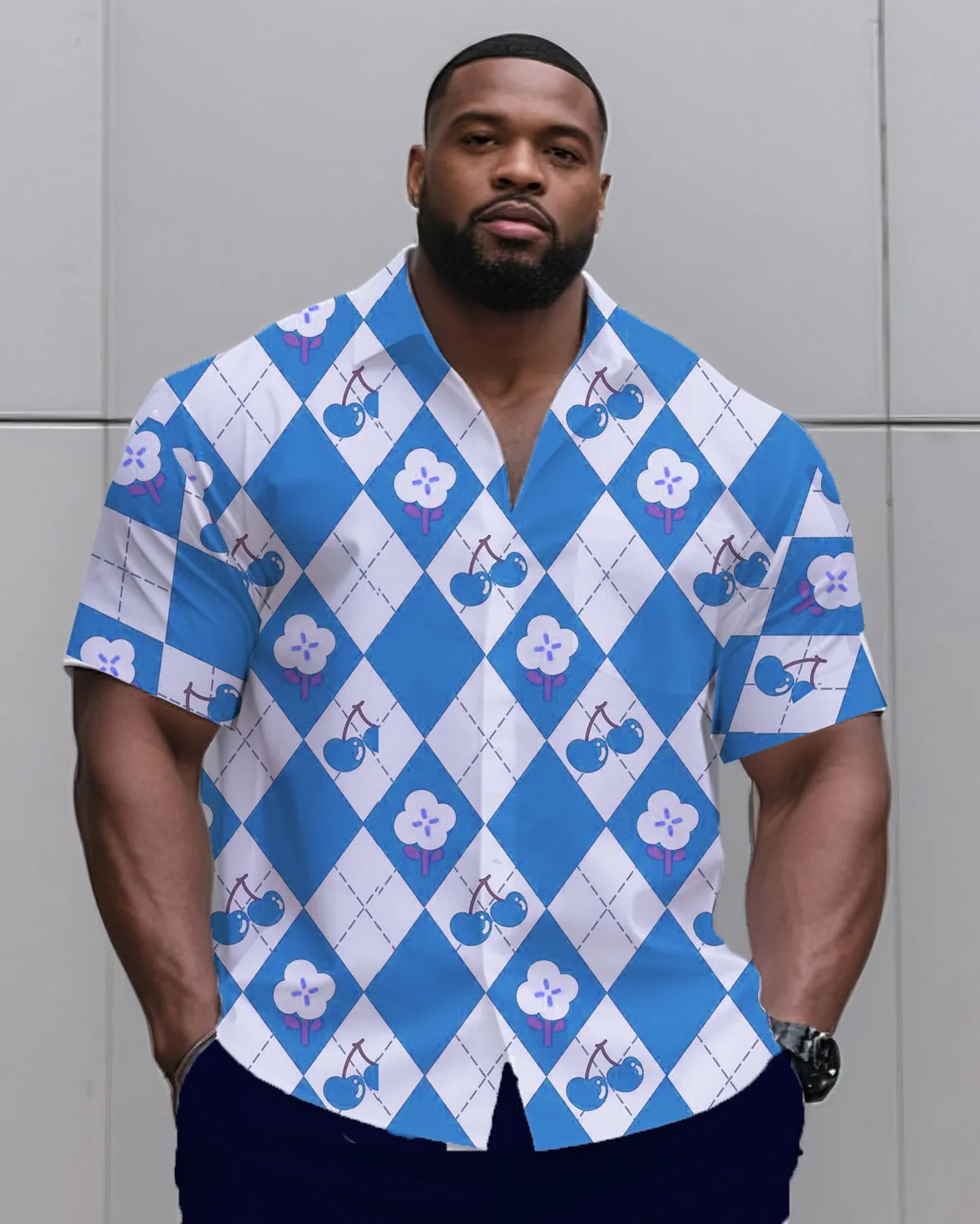 Big & Tall Men's Daily Casual Diamond Cherry Print Shirt Shorts Suit sold by Biggmans product image thumbnail 5