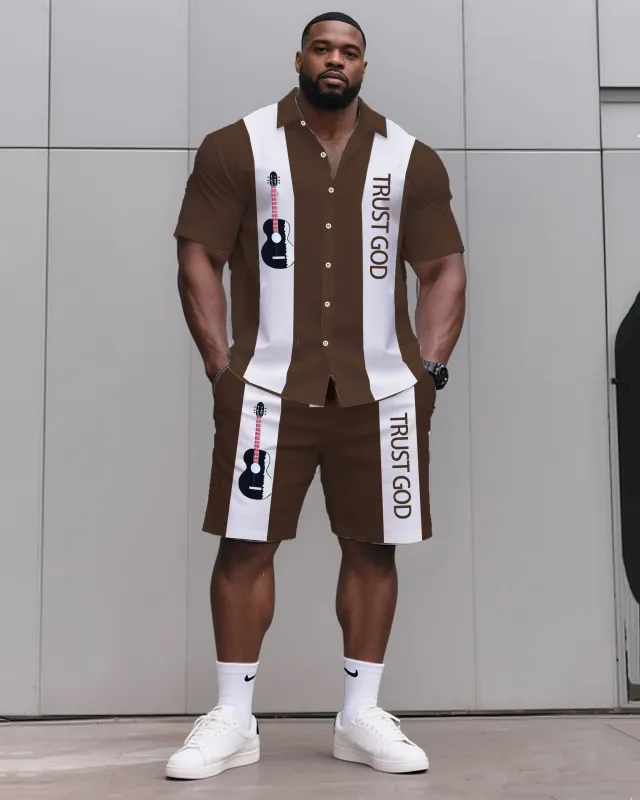 Big & Tall Men's Daily Leisure. TRUST GOD Striped Contrast Printed Shirt Shorts Suit sold by Biggmans