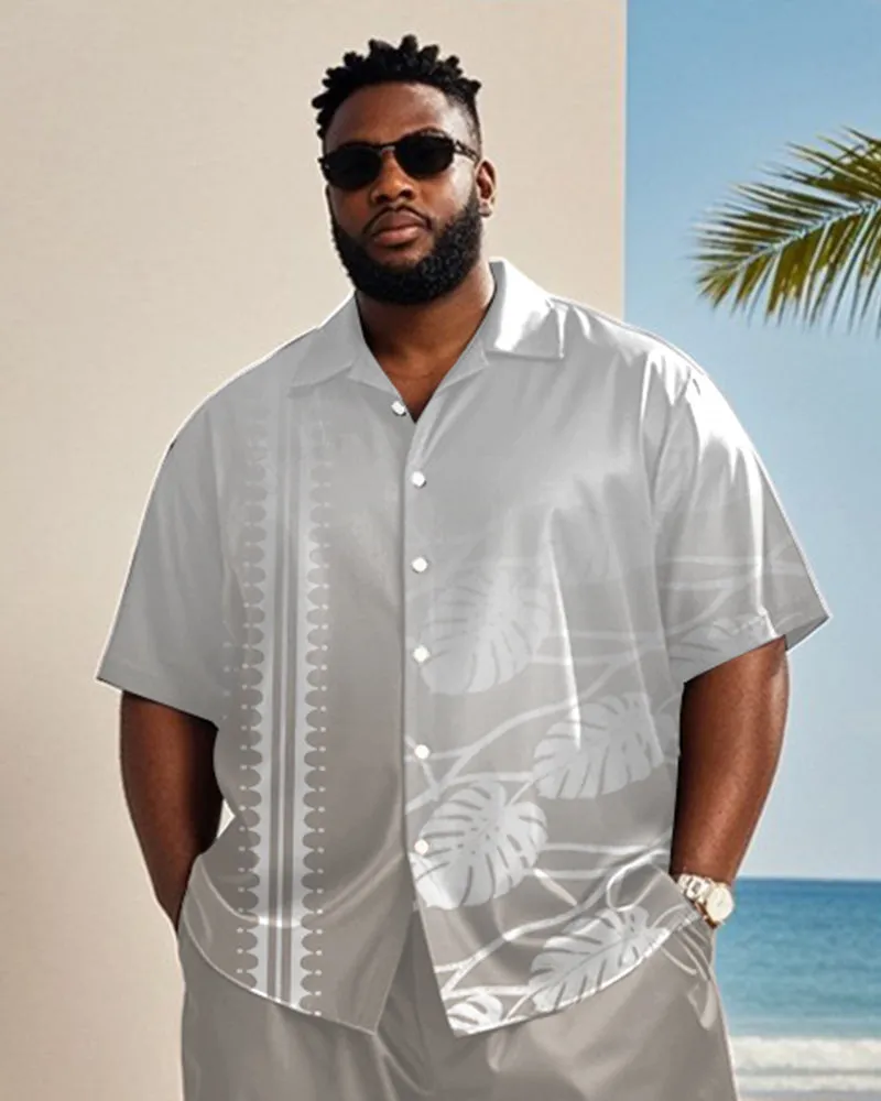 Big & Tall Men's Hawaiian Vacation Grey Gradient Coconut Tree Print Shirt Shorts Suit sold by Biggmans product image thumbnail 2